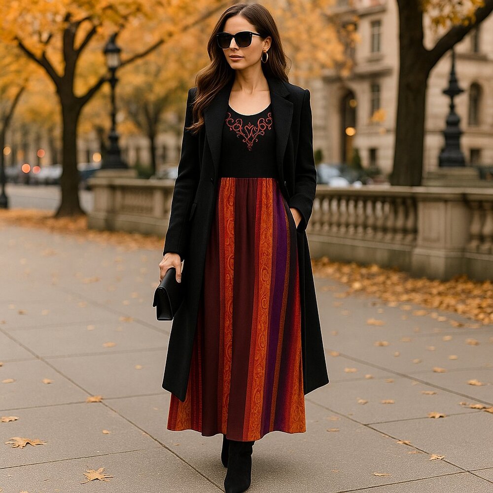 ✨ Vintage Made in USA Embroidered Maxi Dress – Size 12 ✨